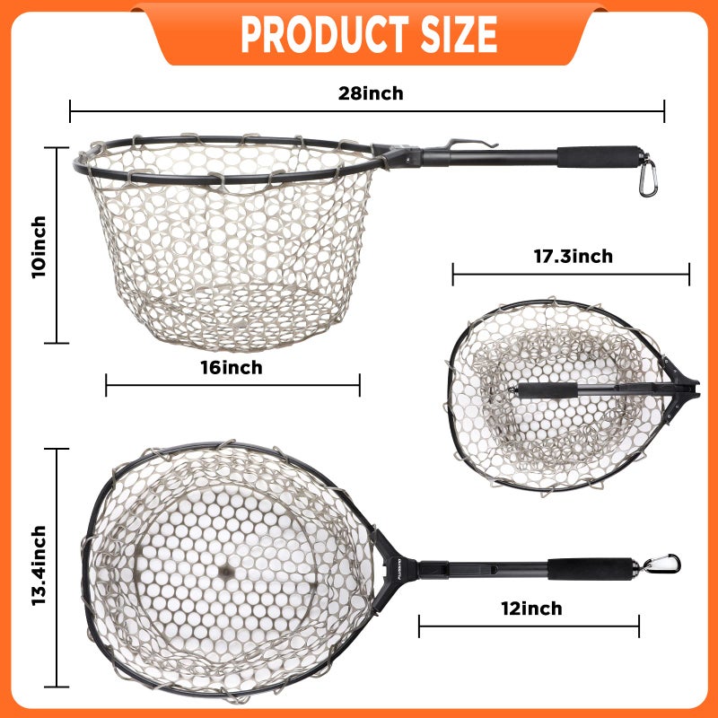 PLUSINNO Fly Fishing Net, Trout Bass Fish Landing Net Soft Rubber Mesh Catch and Release (16" x 13" Hoop Size) - Image 4